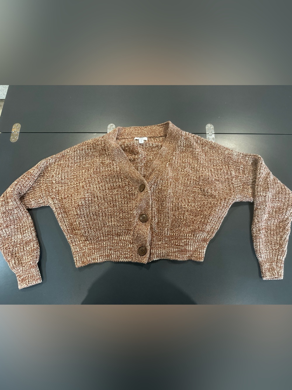 Nine West Brown Marled Button-Front Cropped Cardigan